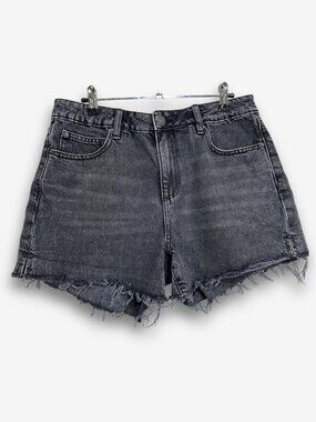 Garage Vintage High Rise Cut Off Denim Shorts Black Wash Distressed Raw Hem 29